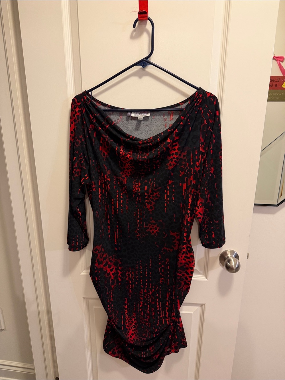 Red and Black Cowl Neck Women's Dress - Jennifer Lopez